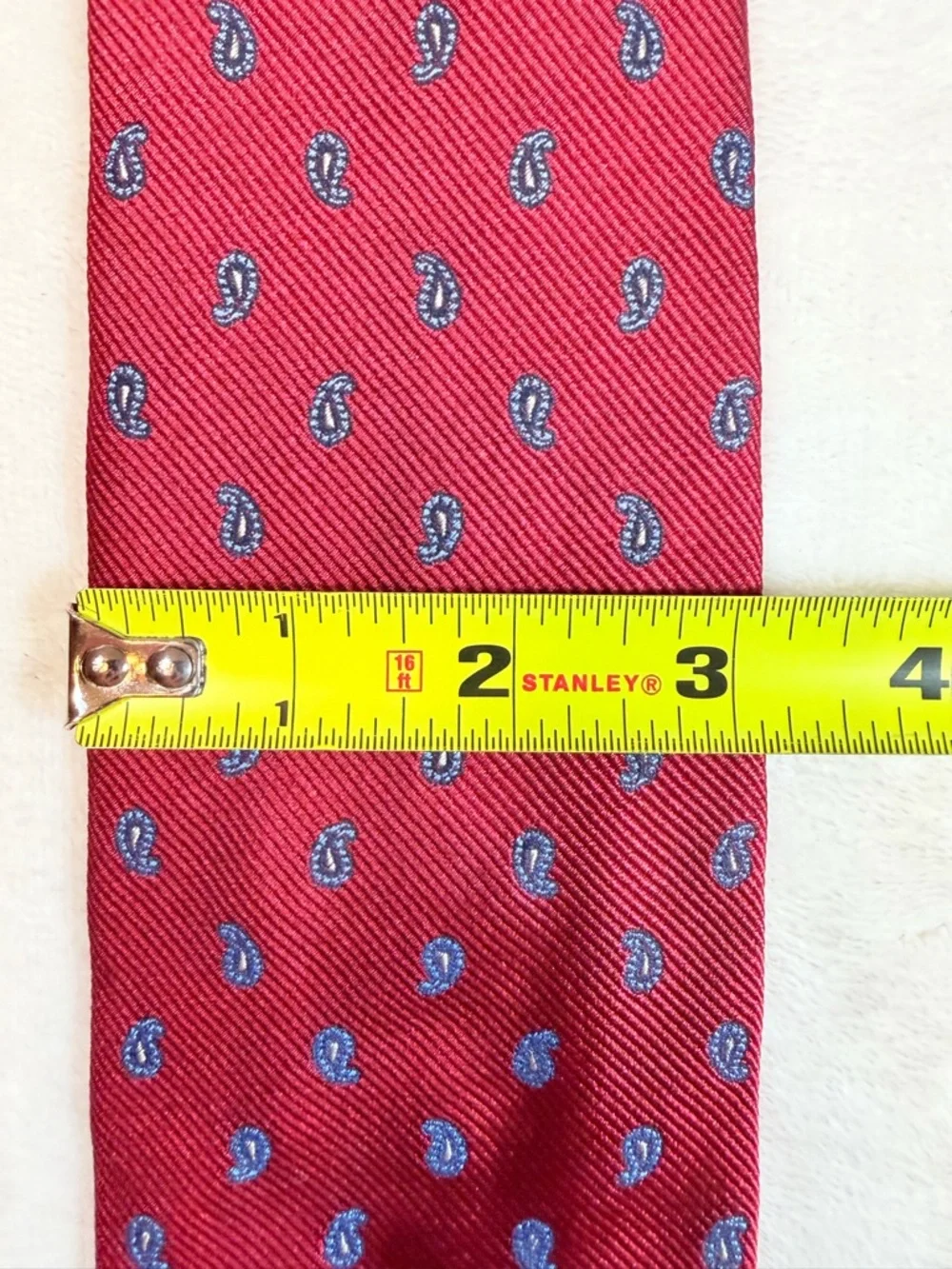 Barneys New York Red Silk Tie with Blue‎ Paisley Accents